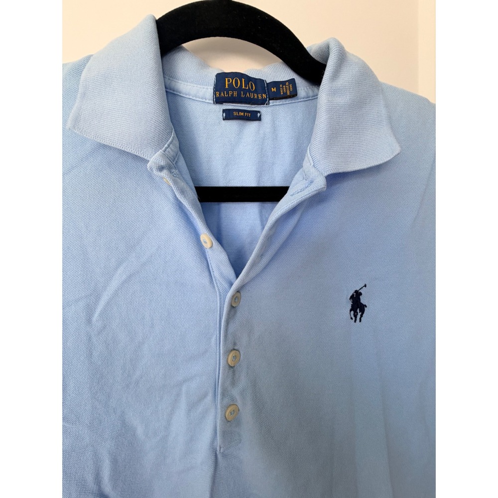 Polo Ralph Lauren Womens Slim Fit Polo Shirt Light Blue Short Sleeve Size M_159 - Picture 2 of 8